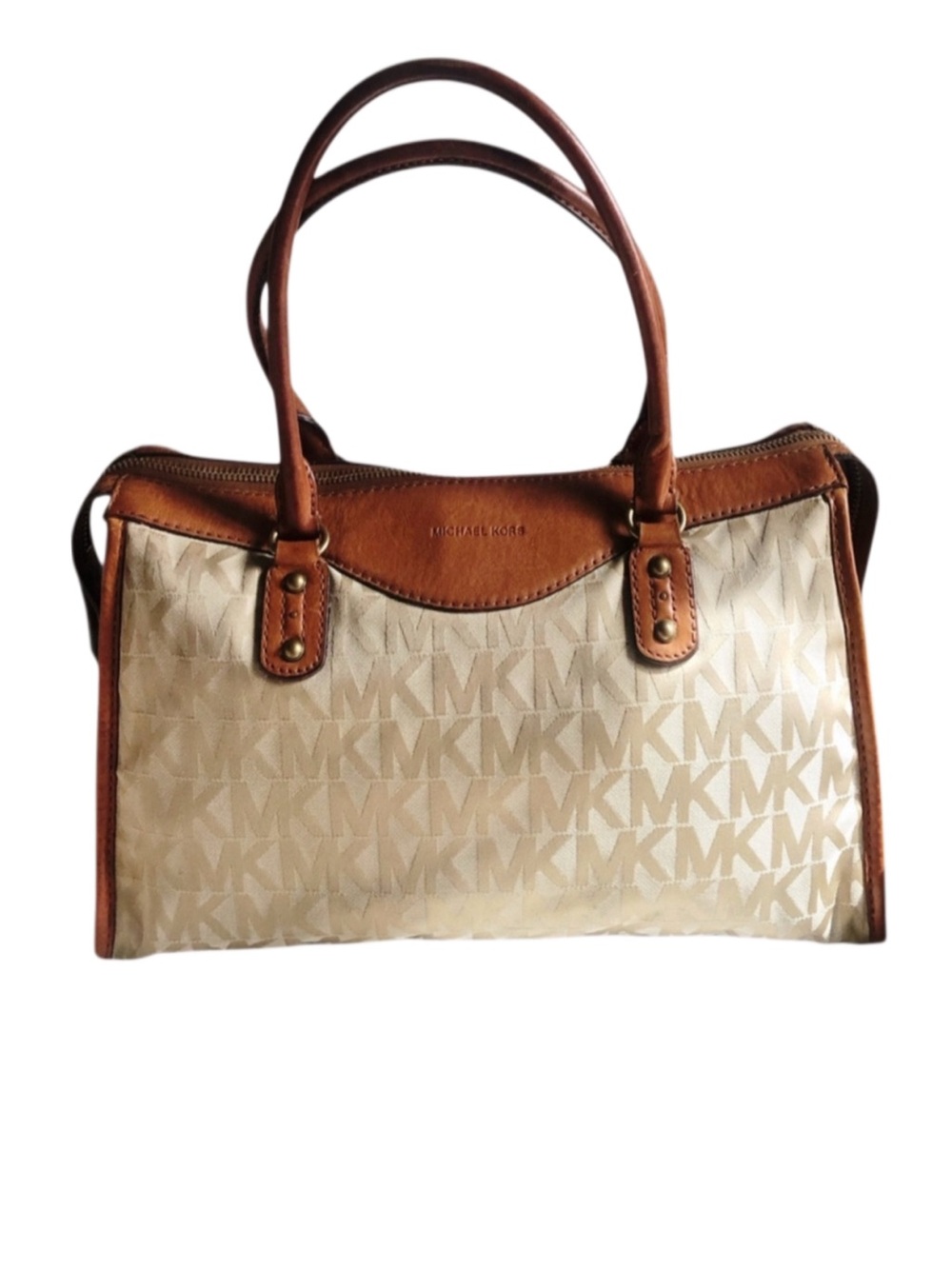 Vintage Michael Kors Large Tan Signature Print & Leather Satchel